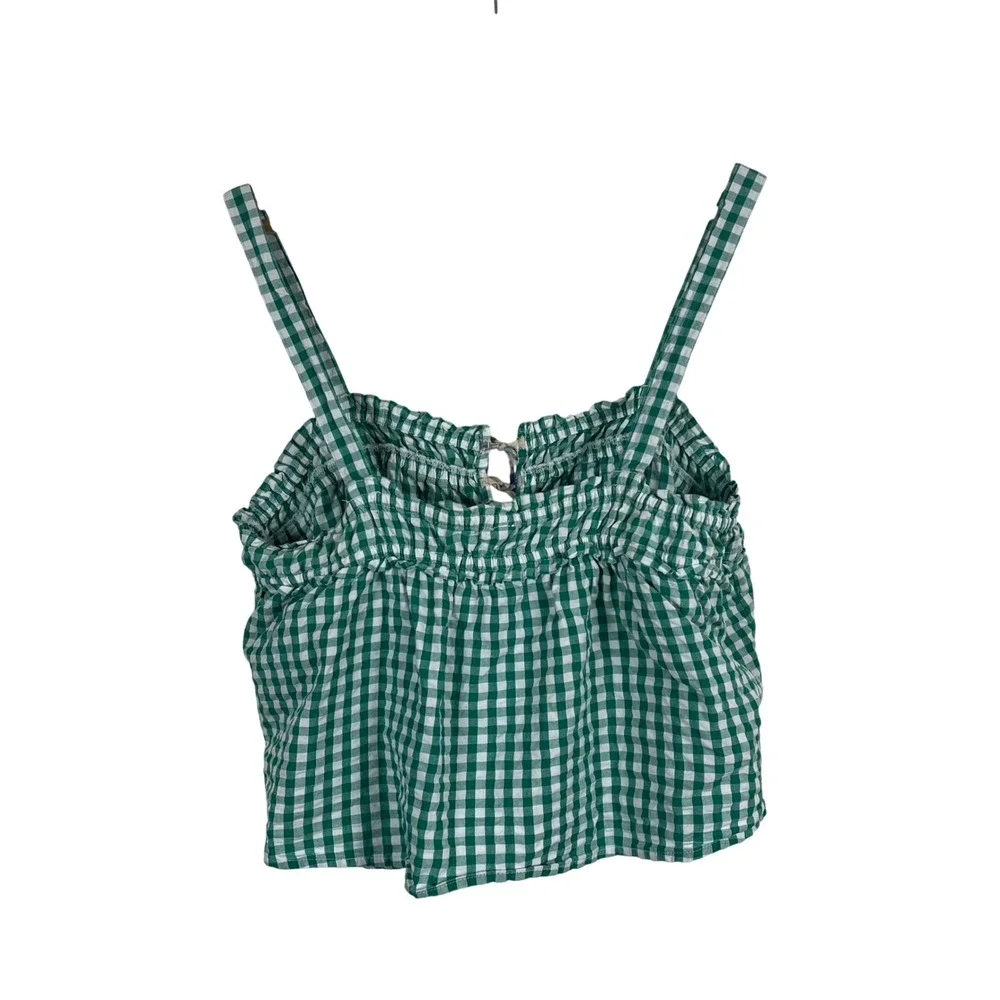 Free People Green Gingham Ruffle Tie Front Boho Cami Tank Top Womens Size Medium